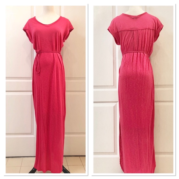 NWT Splendid V-Neck Tie-Front Jersey Maxi Dress Pink XS - Picture 3 of 7